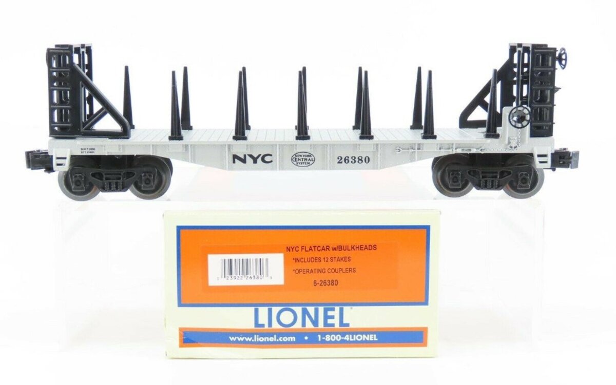 Lionel 6-26380 O Gauge New York Central Flatcar w/Bulkheads