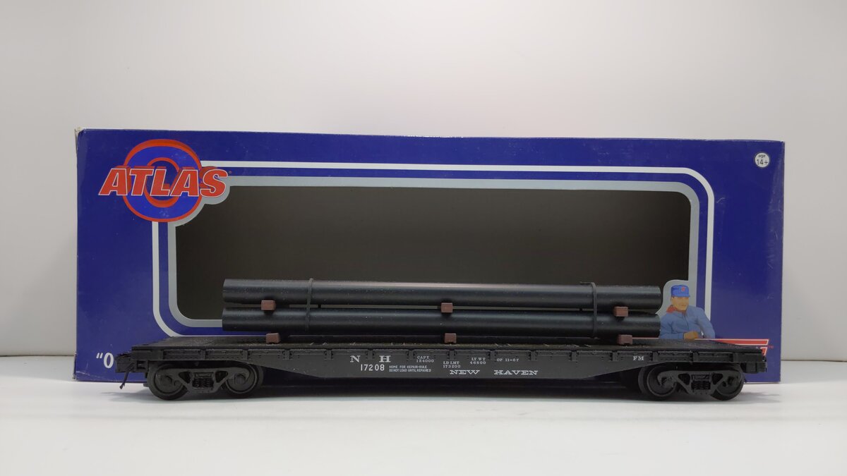 Atlas 933-1 O Gauge New Haven 52'6" Flatcar w/Pipe Load #17208 (3 Rail)
