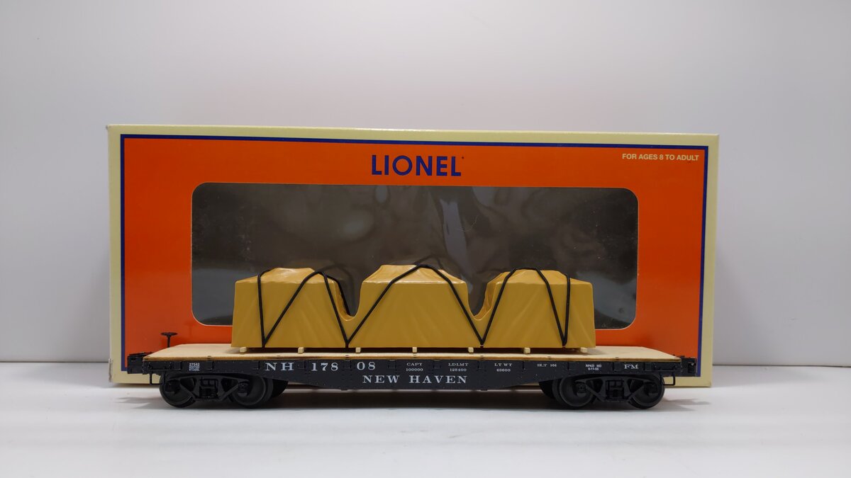 Lionel 6-27542 O Gauge New Haven 40‘ Flatcar with Covered Load #17808