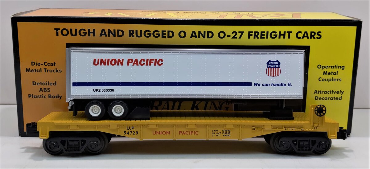 MTH 30-76335 O Union Pacific Flat Car w/Trailer #54729