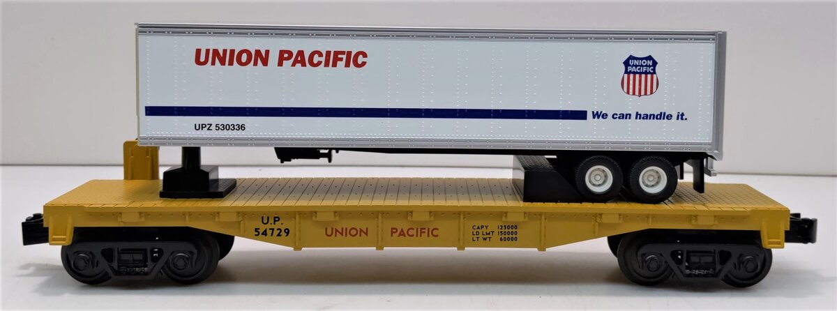 MTH 30-76335 O Union Pacific Flat Car w/Trailer #54729