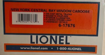 Lionel 6-17676 O Gauge New York Central Bay Window Caboose #20300