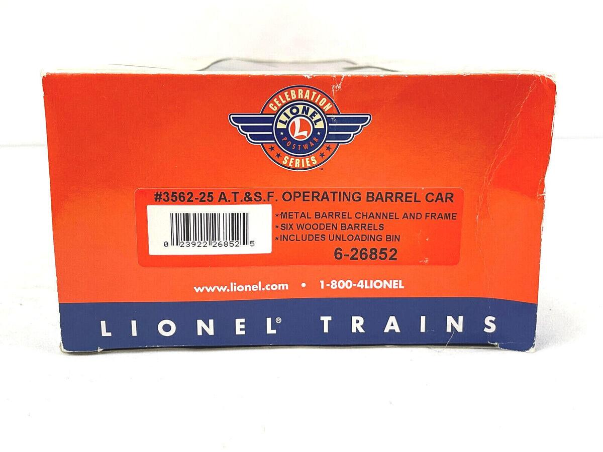 Lionel 6-26852 O Gauge AT&SF PWC Barrel Car #3562-25