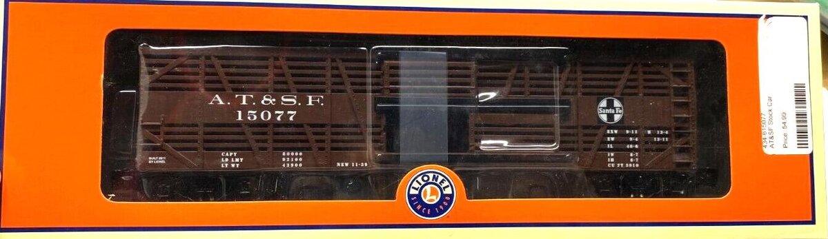 Lionel 6-15077 O Gauge ATSF Stock Car