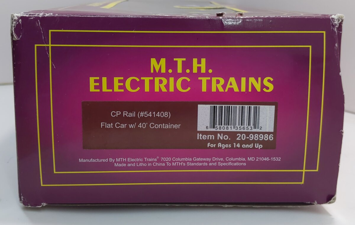 MTH 20-98986 O CP Rail Flatcar w/40' Container