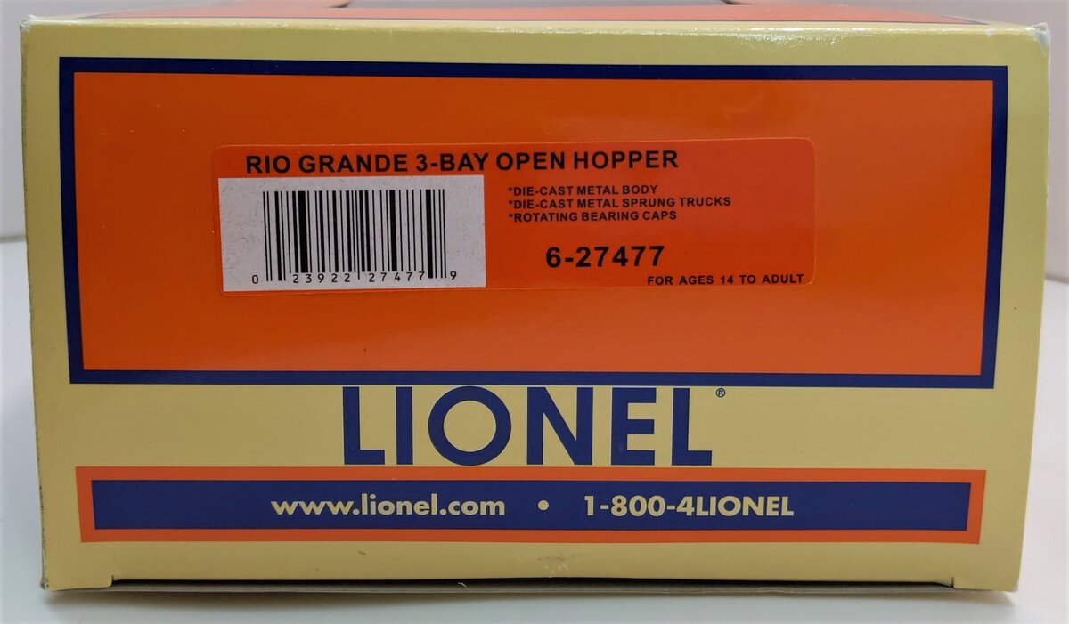 Lionel 6-27477 O Gauge Rio Grande 3-Bay Open Hopper