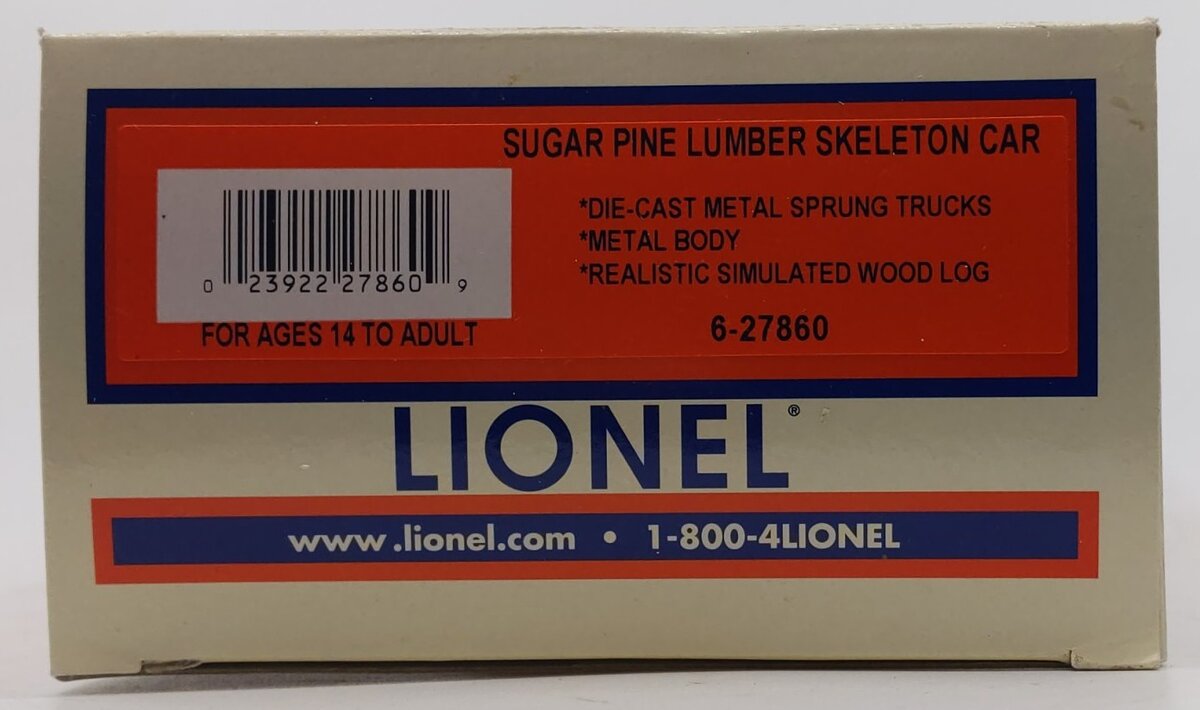 Lionel 6-27860 O Gauge Sugar Pine Lumber Skeleton Car #1749 with Log
