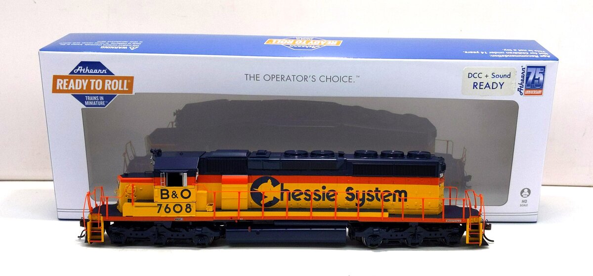 Athearn 72085 HO B&O/Chessie RTR SD40-2 Diesel Locomotive Standard DC #7608