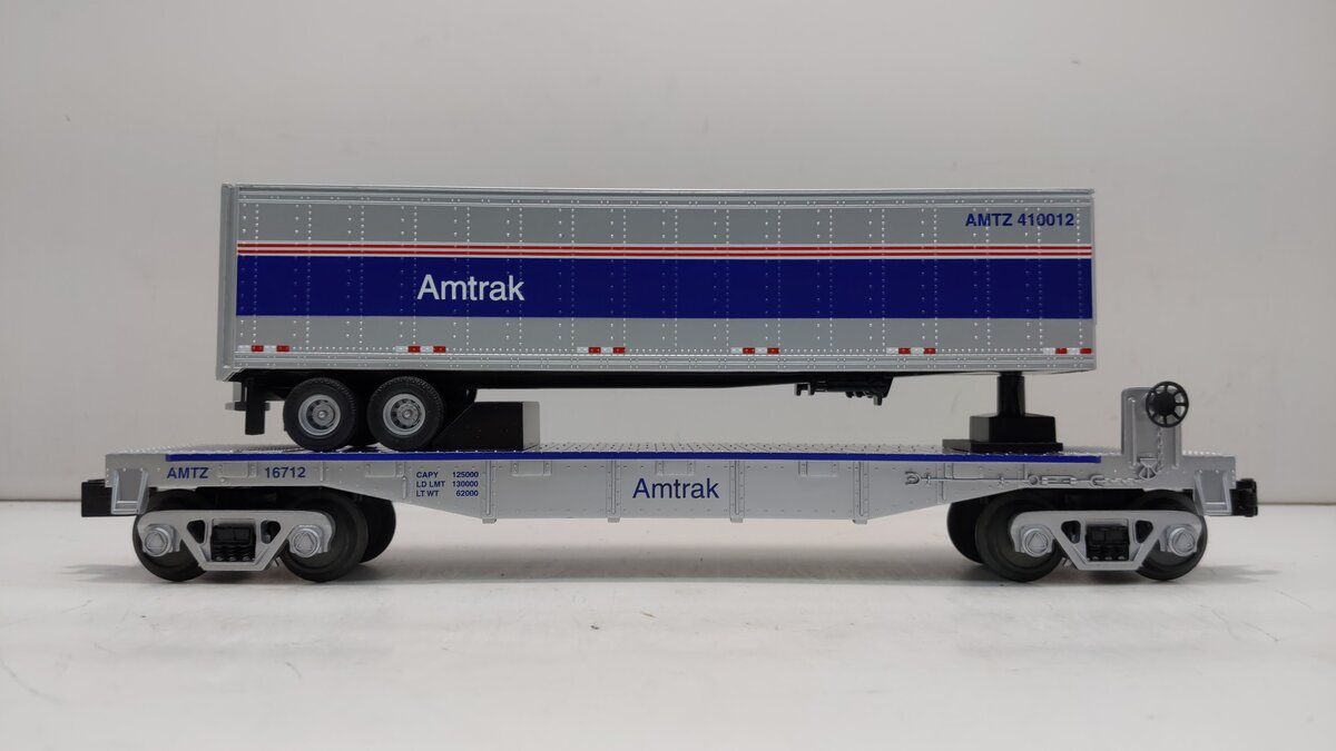MTH 30-76465 O Amtrak Flat Car w/ Trailer