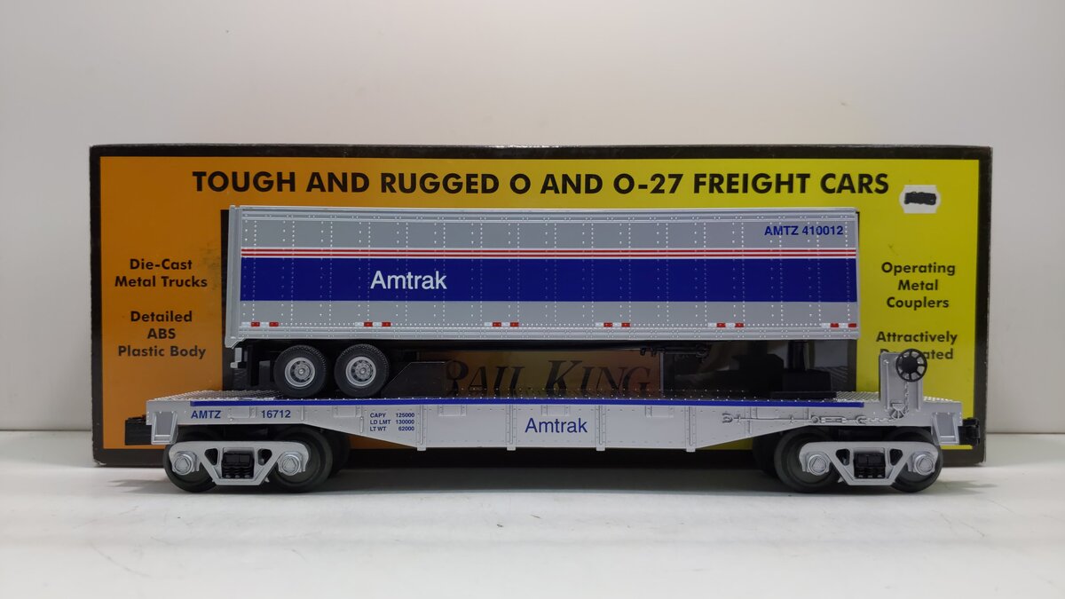 MTH 30-76465 O Amtrak Flat Car w/ Trailer