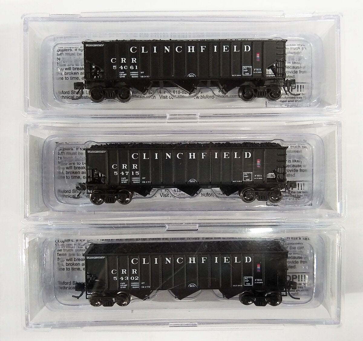 Bluford Shops 14543 N Clinchfield 70-Ton 3-Bay 14-Panel Hopper w/Ld (Pack of 3)
