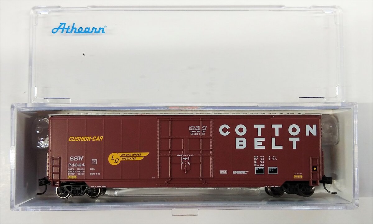 Athearn 1466 N Cotton Belt 50' Smooth High Cube Plug Door Boxcar SSW #24344