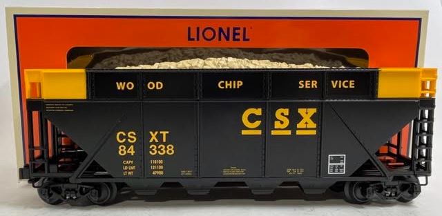 Lionel 6-84338 O Gauge CSX Woodchip Hopper Car #84338