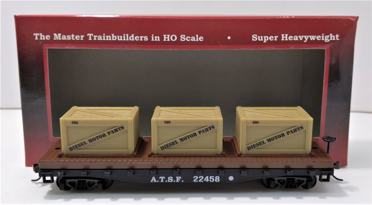 Mantua 727001 HO Scale ATSF 40' Flat with Crates #22548