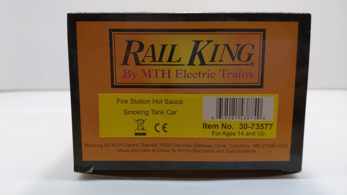 MTH 30-73577 O Fire Station Hot Sauce RailKing Smoking Tank Car #1569300