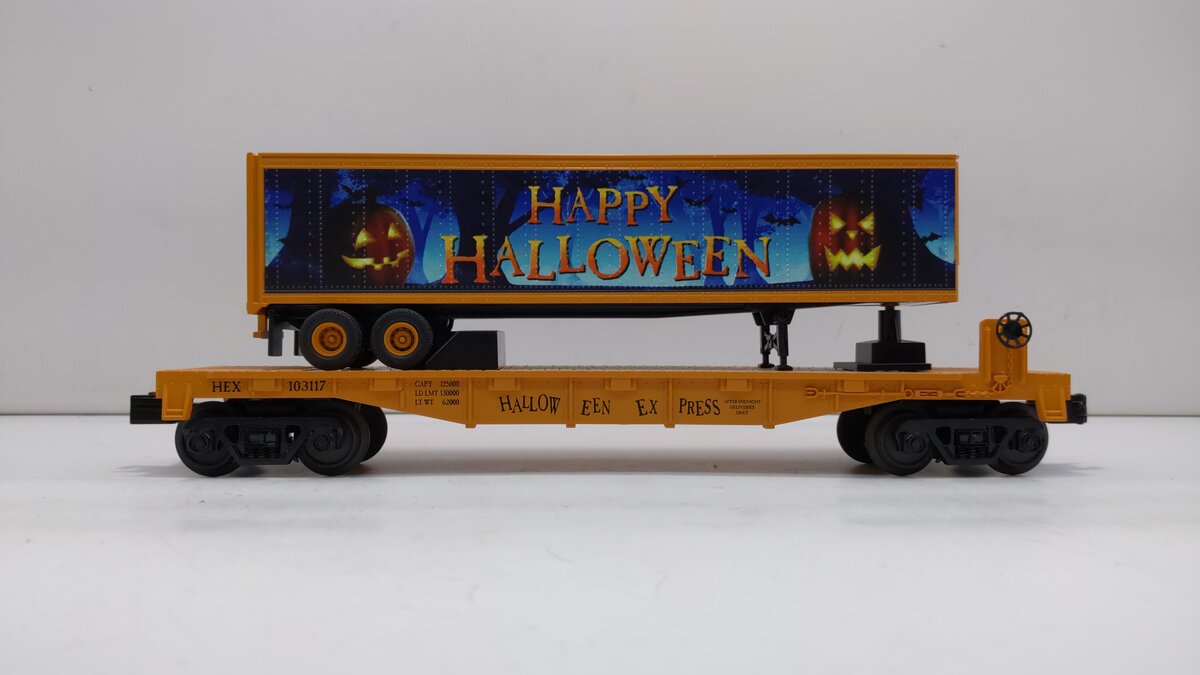 MTH 30-76686 O Halloween Flat Car with 40’ Trailer
