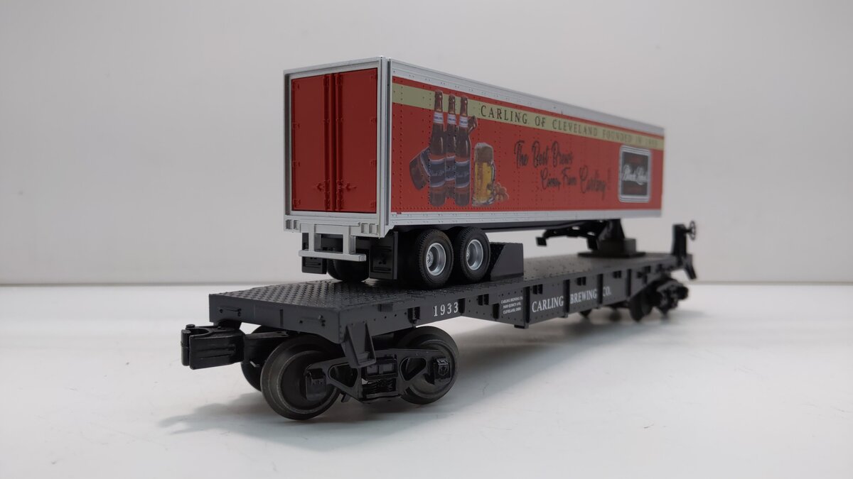 MTH 30-76856 O Carling Black Label Flat Car with 40' Trailer