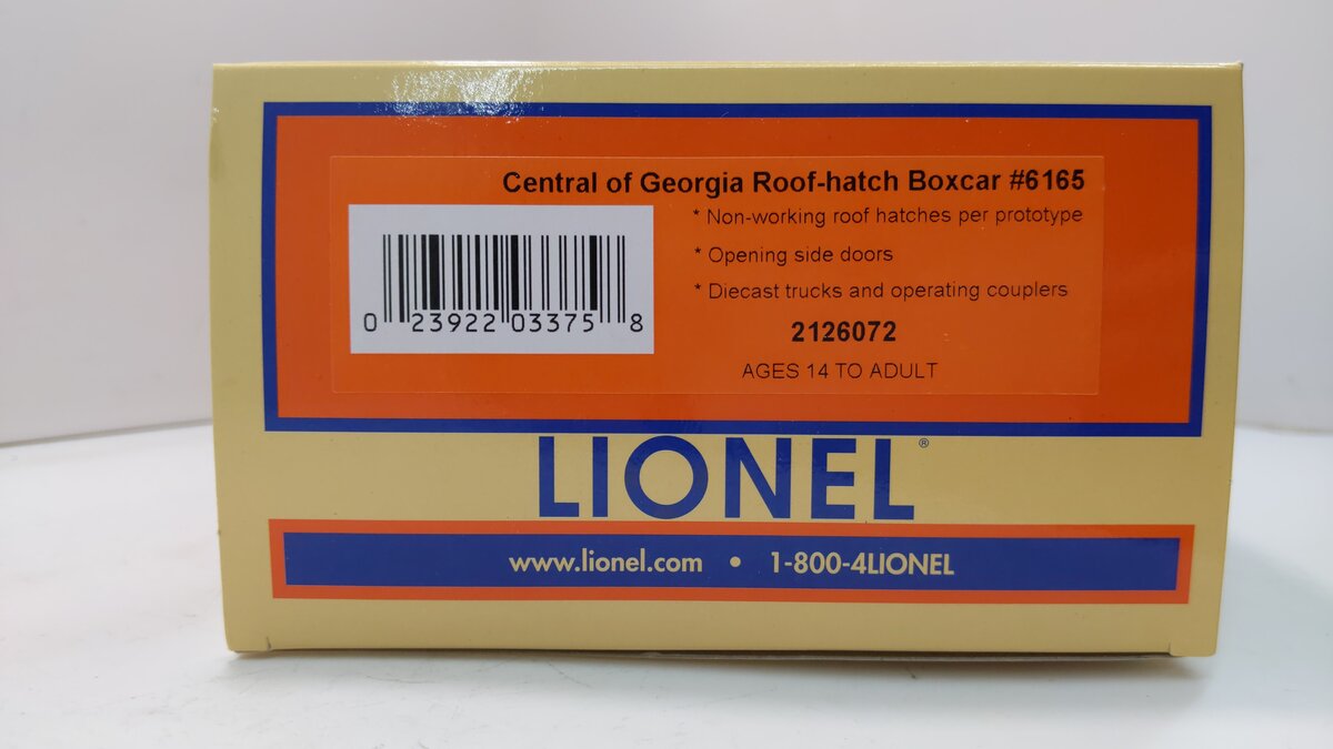 Lionel 2126072 O Central of Georgia 40' Roof-Hatch Boxcar #6165