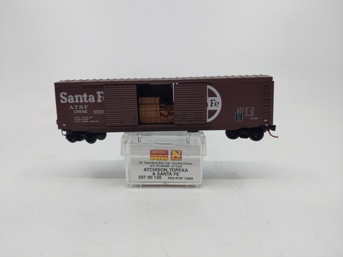 Micro-Trains 03700120 N ATSF 50' Standard Double Door Boxcar w/ Load #13592
