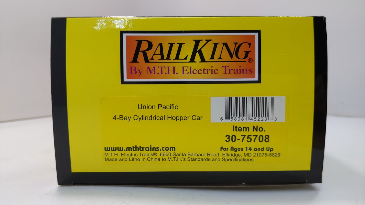 MTH 30-75708 O Union Pacific 4-Bay Cylindrical Covered Hopper #4014