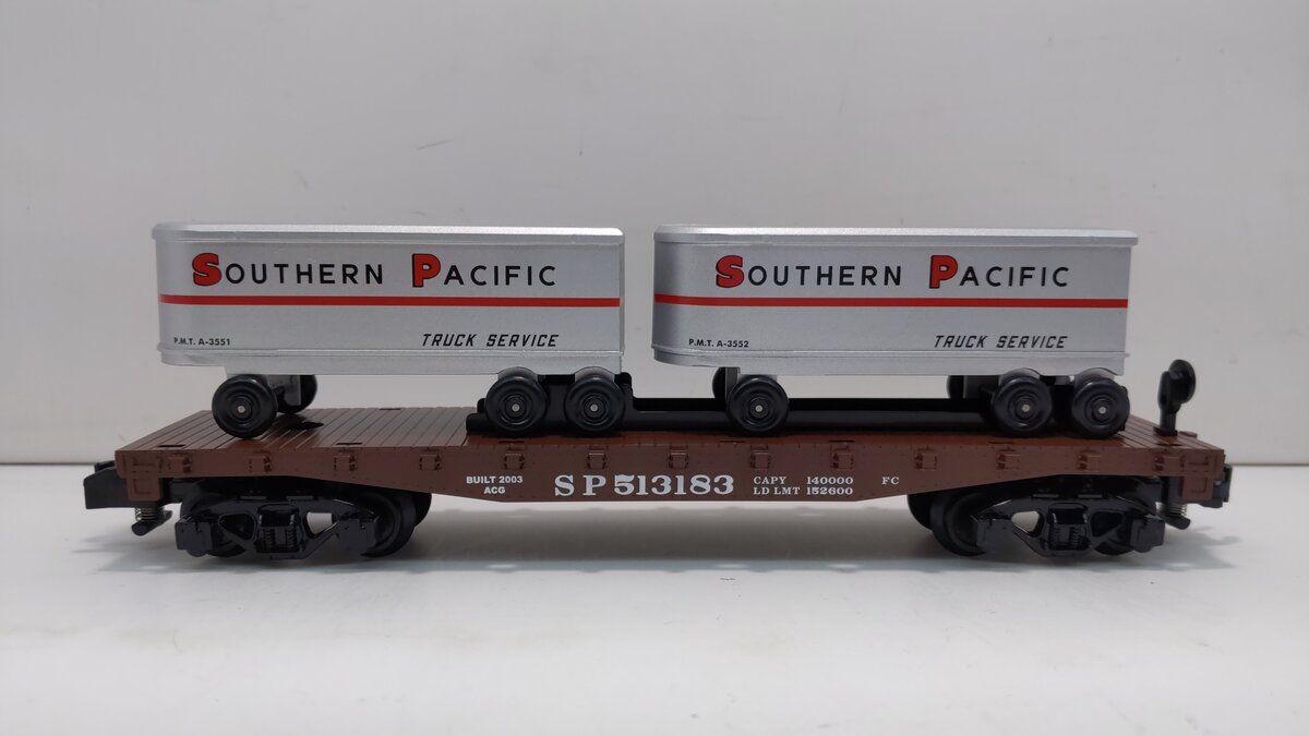 American Flyer 6-48532 S Gauge Southern Pacific Flatcar w/Piggyback Trailers