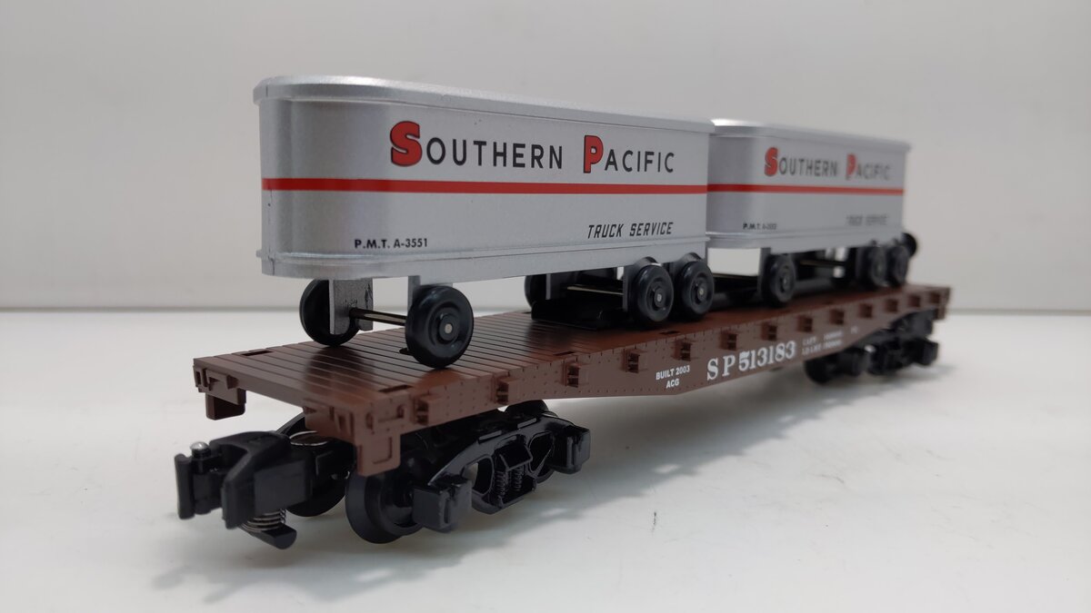 American Flyer 6-48532 S Gauge Southern Pacific Flatcar w/Piggyback Trailers