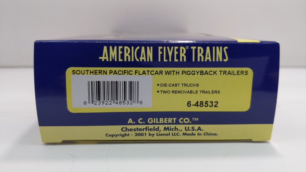 American Flyer 6-48532 S Gauge Southern Pacific Flatcar w/Piggyback Trailers