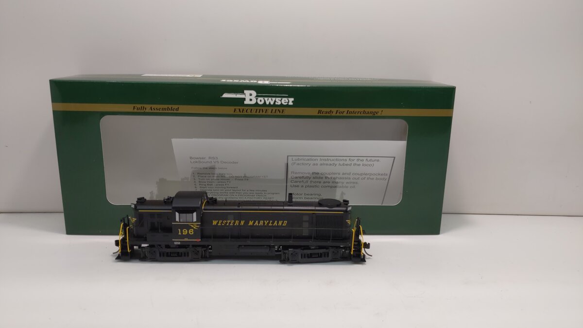 Bowser 24704 HO Western Maryland Alco RS-3 Diesel Locomotive #196 w/ DCC & Sound