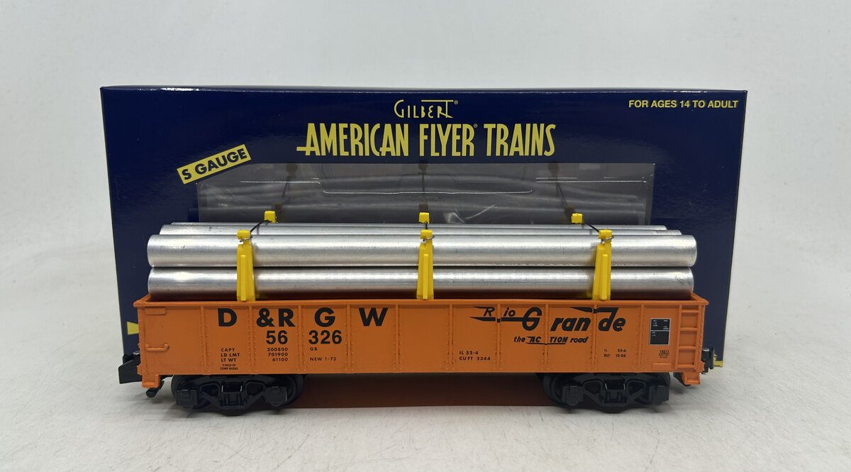 American Flyer 2119211 S D&RGW Gondola with Pipe Load #56326