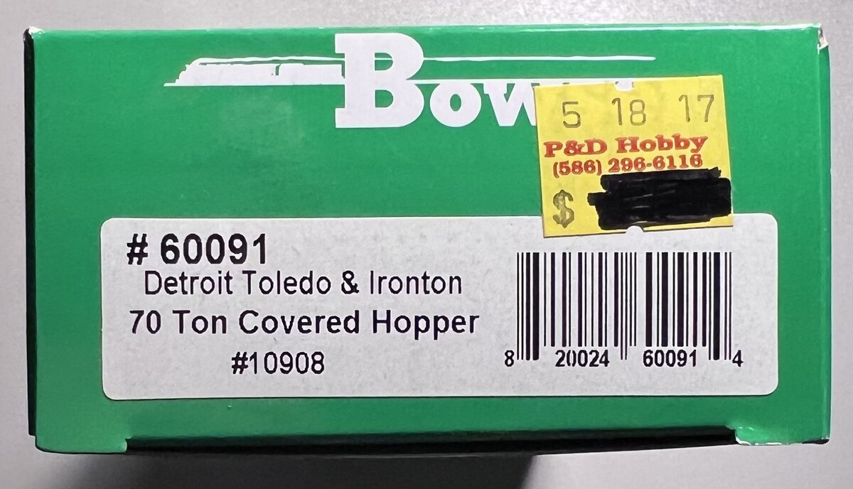 Bowser 60091 HO Dt&I 70T Covered Hopper Open Side #10908