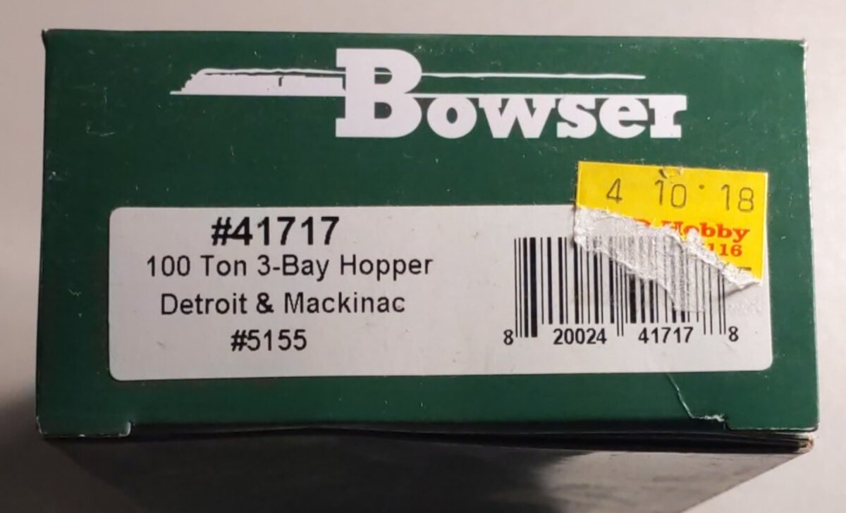 Bowser 41717 HO Scale Detroit & Mackinac 100 Ton 3-Bay Hopper Car #5155