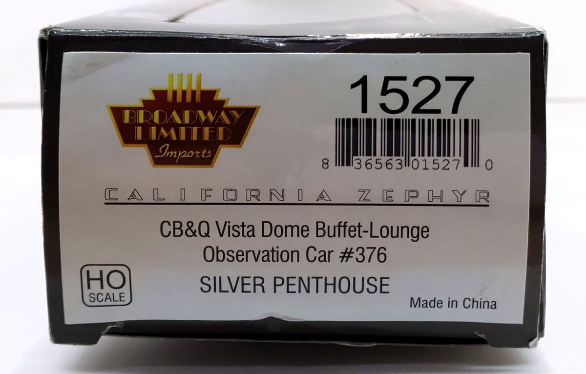 Broadway Limited 1527 HO CB&Q California Zephyr Vista Dome Observation Car #376