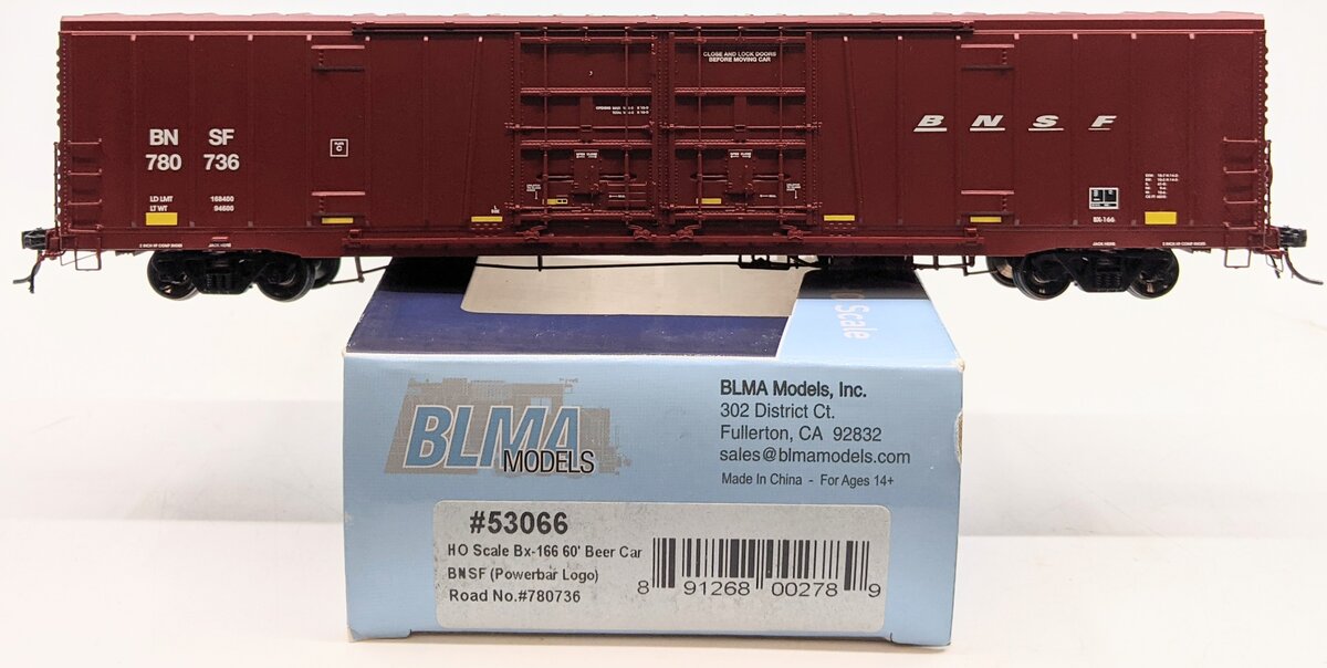 BLMA Models 53066 HO Burlington Northern Santa Fe 60' Beer Car Bx-166 #780736