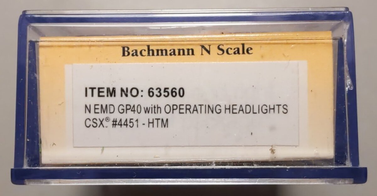 Bachmann 63560 N Scale CSX GP40 Diesel Locomotive #4451 (HTM)