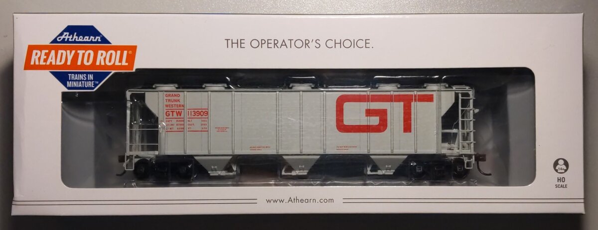 Athearn 73487 HO Scale Grand Trunk Western PS2 2893 3-Bay Covered Hopper #113909