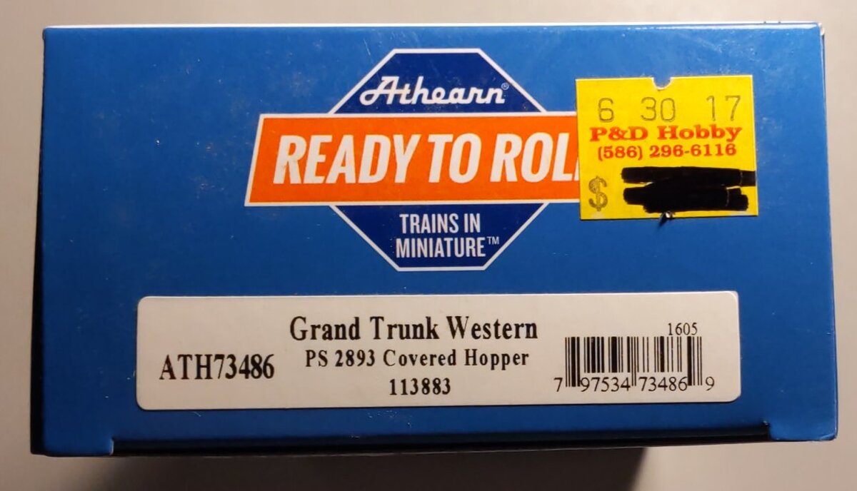 Athearn 73486 HO Scale Grand Trunk Western PS2 2893 3-Bay Covered Hopper #113883