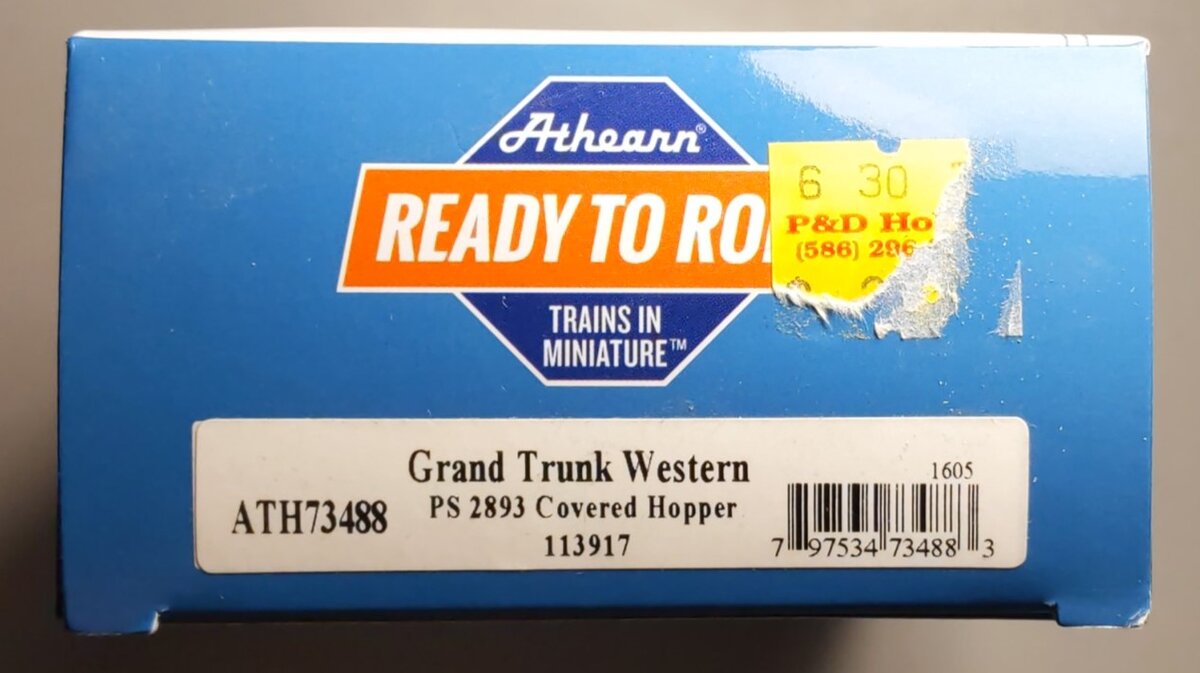 Athearn 73488 HO Scale Grand Trunk Western PS2 2893 3-Bay Covered Hopper #113917