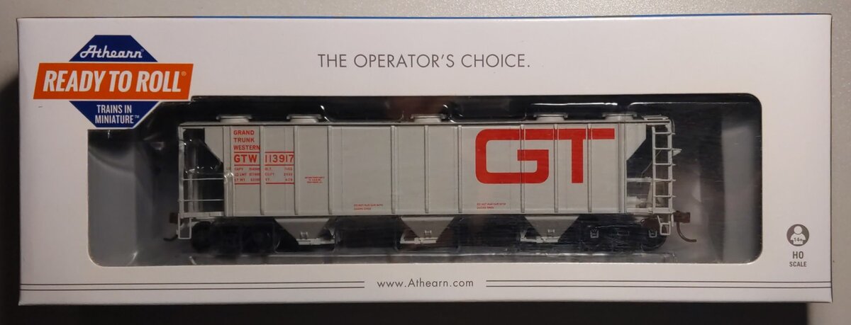 Athearn 73488 HO Scale Grand Trunk Western PS2 2893 3-Bay Covered Hopper #113917