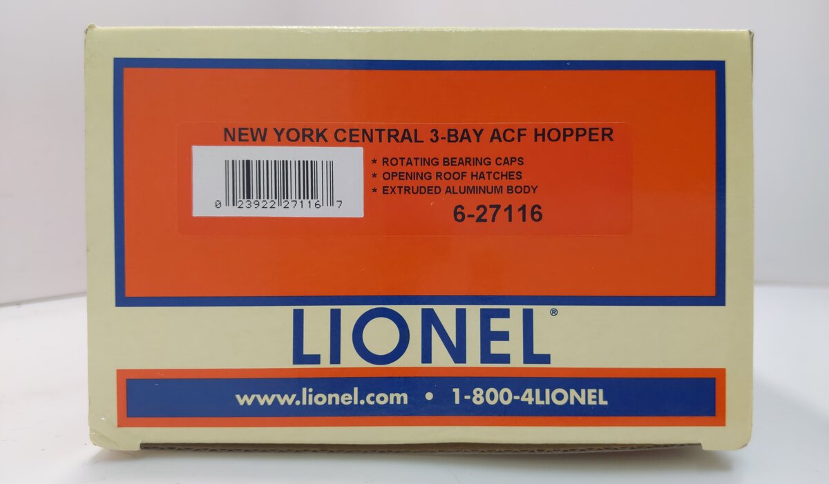 Lionel 6-27116 O Gauge New York Central 3-Bay ACF Hopper #886270