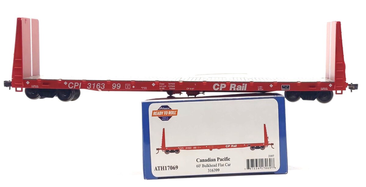 Athearn 17069 HO Canadian Pacific Rail 60' Bulkhead Flat Car #316399 - RTR