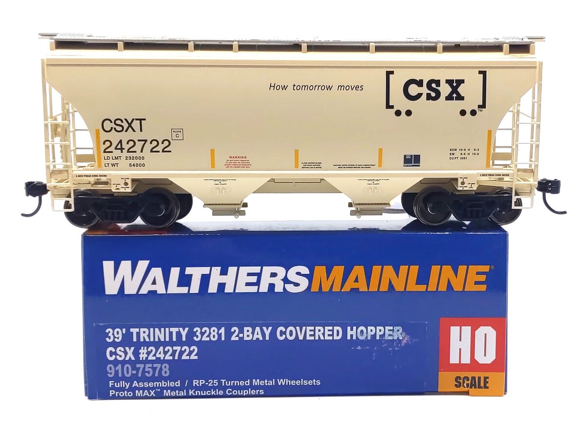 Walthers 910-7578 HO CSX RTR 39' Trinity 3281 2-Bay Covered Hopper #242722