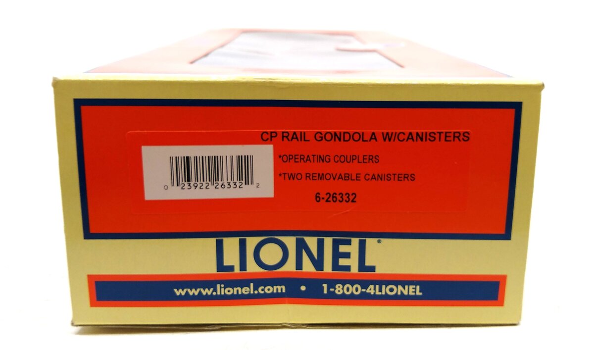 Lionel 6-26332 O Gauge CP Rail Gondola w/ 2 Canisters #337061