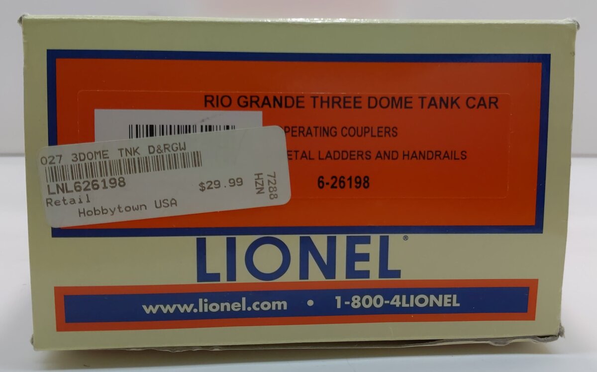 Lionel 6-26198 Rio Grande 3-Dome Tank Car