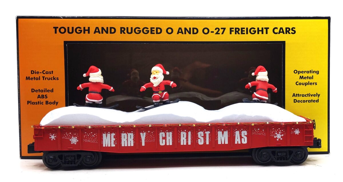 MTH 30-72194 O Merry Christmas Gondola Car w/LED Xmas Lights & Skiing Santas