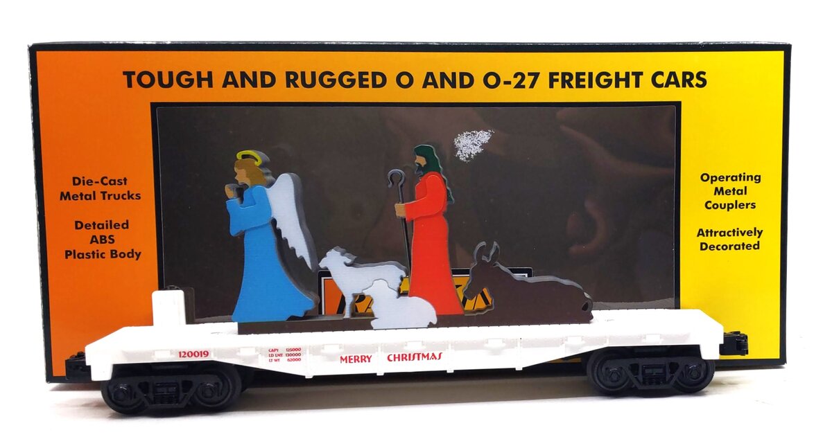 MTH 30-76787 O Christmas White Flat Car with Lighted Shepherd Scene
