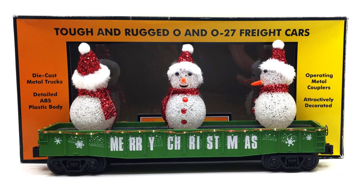 MTH 30-72211 O Christmas Green Gondola w/ LED Xmas Lights & Lighted Snowmen