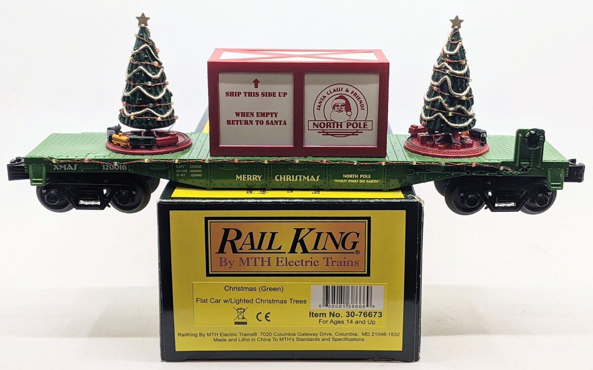 MTH 30-76673 O Christmas Flat Car with Lighted Christmas Trees