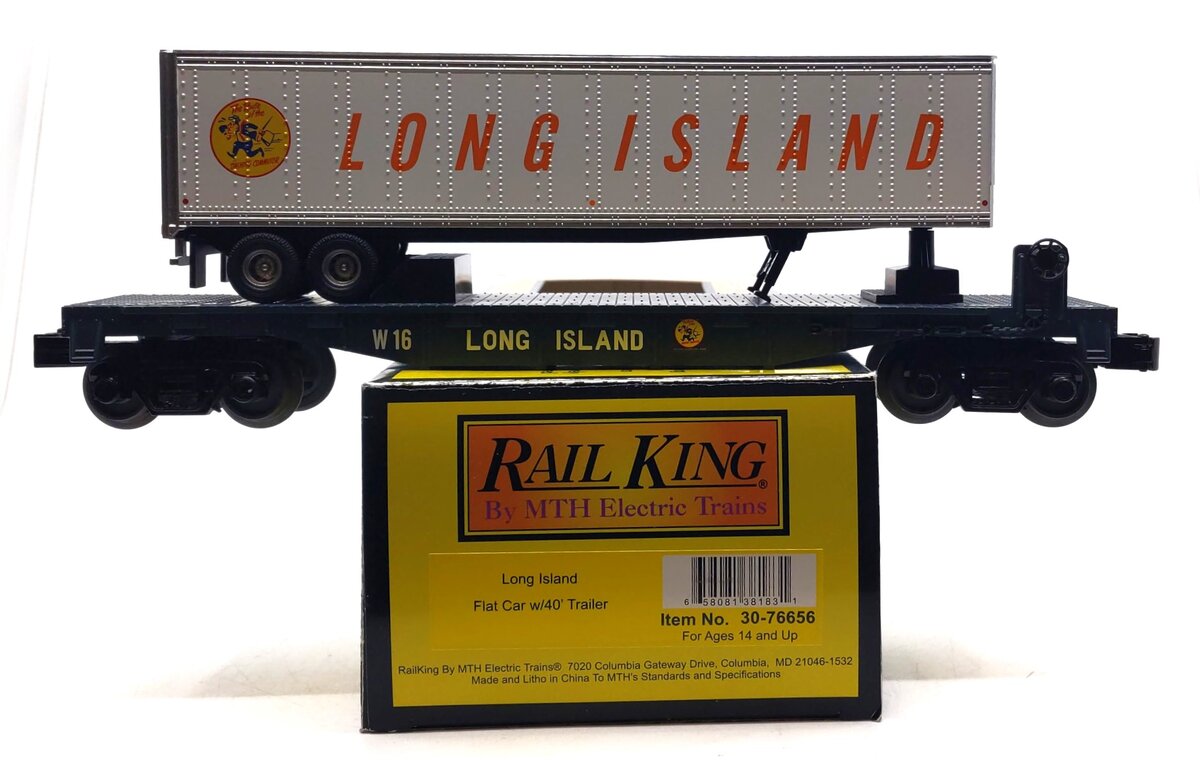 MTH 30-76656 O Gauge Long Island RailKing Flat Car with 40' Trailer