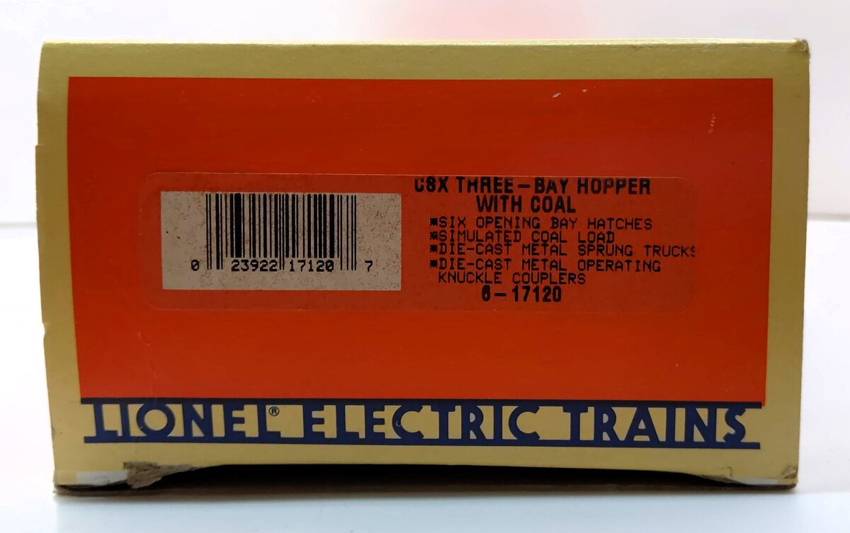 Lionel 6-17120 O Gauge CSX 3-Bay Hopper with Coal Load