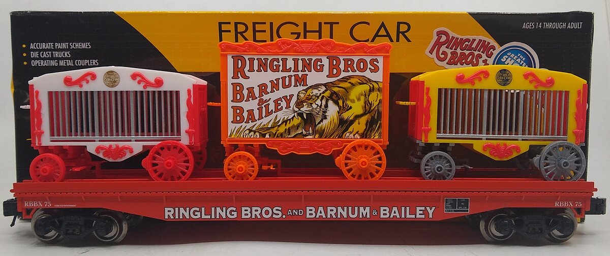 K-Line 6-22415 O Lionel Ringling Bros Flat Car #75 w/ 3 Circus Wagons